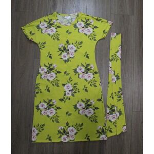 LuLaRoe Dress Women's S White Green Yellow Floral Pattern Belt Short Sleeve